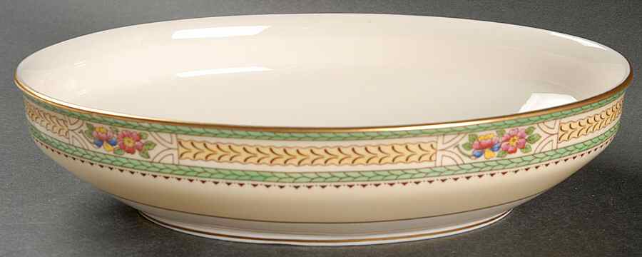 Floralia (Green Yellow Wreath) 9" Oval Vegetable Bowl by Lenox-1