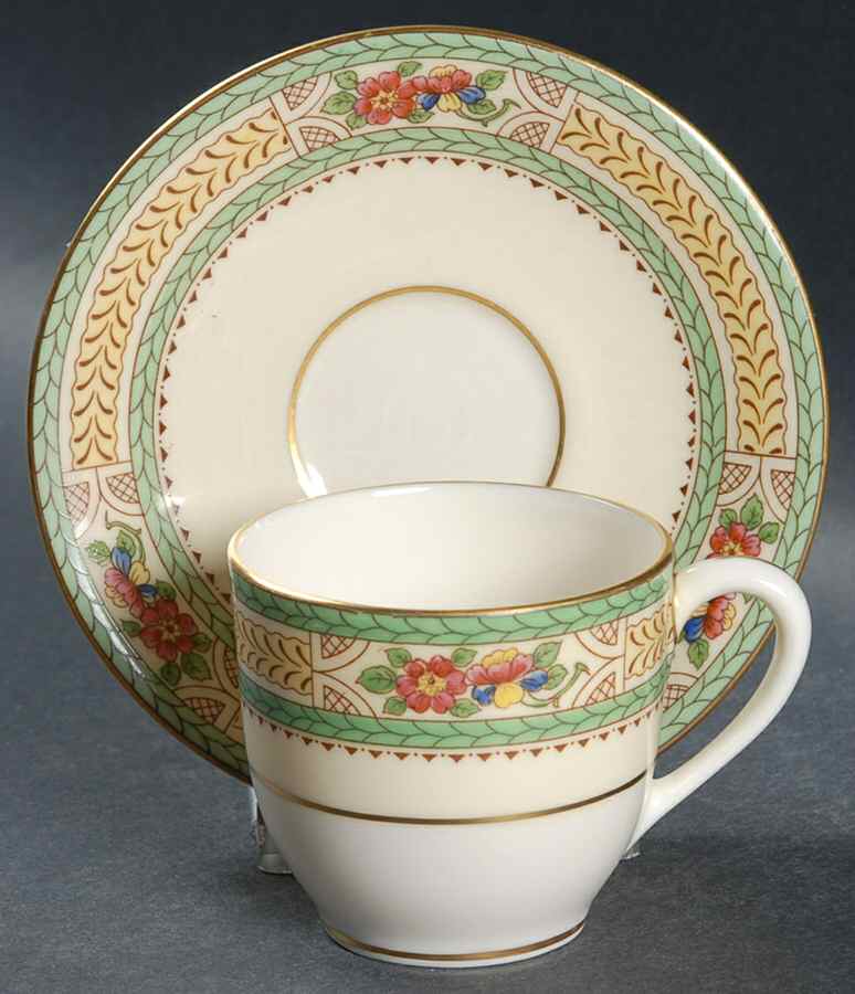 Floralia (Green Yellow Wreath) Flat Demitasse Cup & Saucer Set by Lenox-1