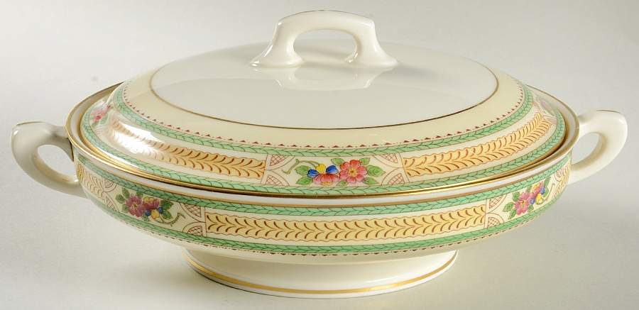 Floralia (Green Yellow Wreath) Round Covered Vegetable by Lenox-1
