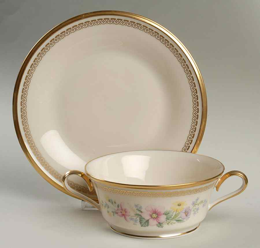 Flower Song Footed Cream Soup & Dessert Plate/Saucer Set by Lenox-1