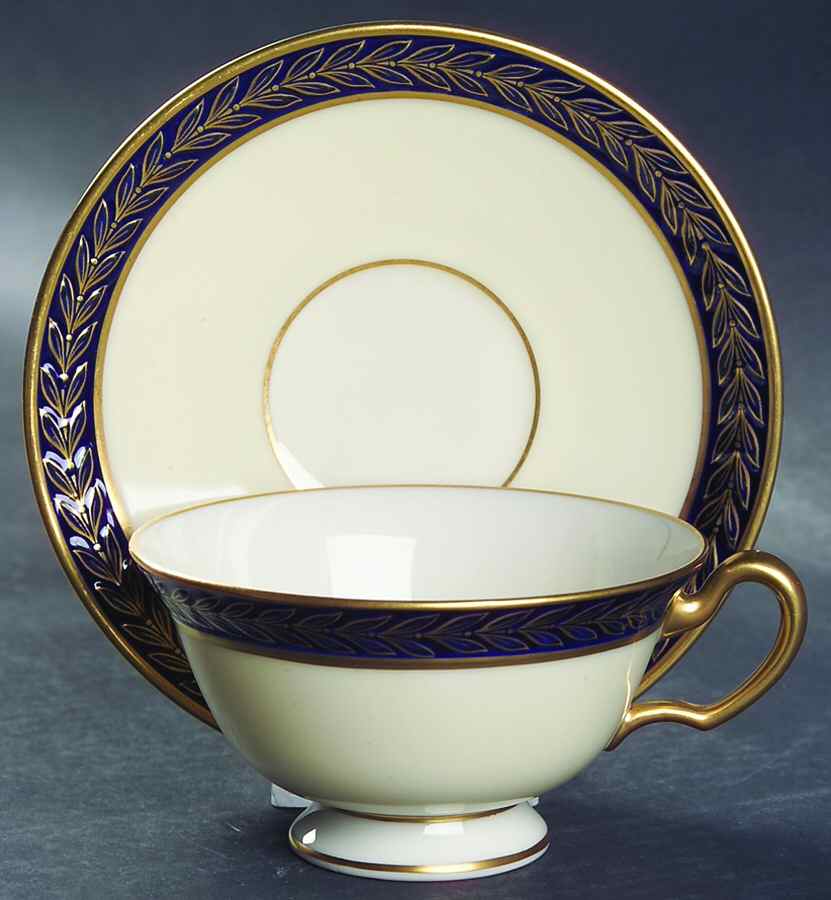 Fontaine Cobalt Ivory Footed Cup & Saucer Set by Lenox-1