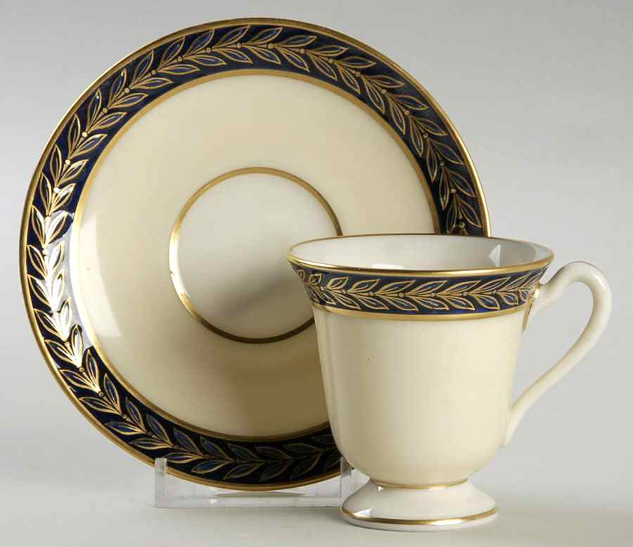 Fontaine Cobalt Ivory Footed Demitasse Cup & Saucer Set by Lenox-1