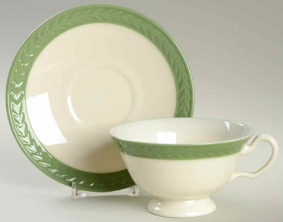 Fontaine Green (No Trim) Footed Cup & Saucer Set by Lenox-1