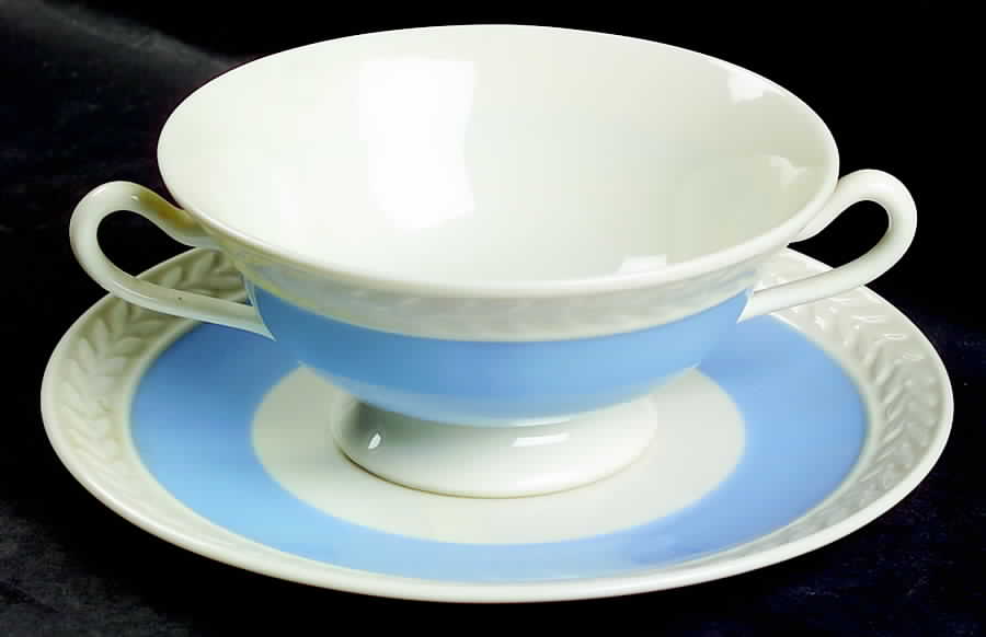 Fontaine Light Blue (No Trim) Footed Cream Soup Bowl & Saucer Set by Lenox-1