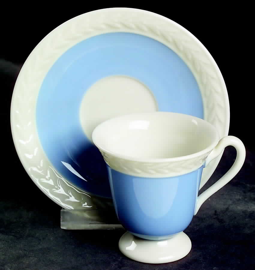 Fontaine Light Blue (No Trim) Footed Demitasse Cup & Saucer Set by Lenox-1