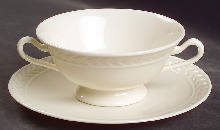 Fontaine White Footed Cream Soup Bowl & Saucer Set by Lenox-1