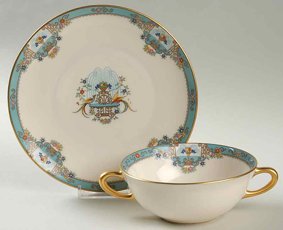 Fountain Flat Cream Soup Bowl & Dessert Plate/Saucer Set by Lenox-1