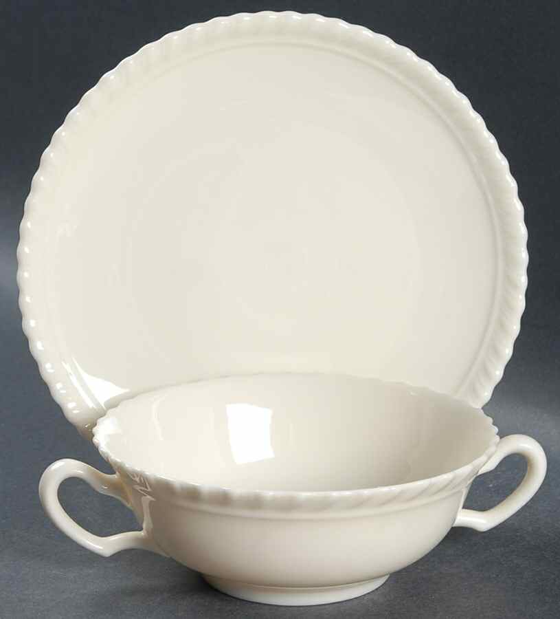 Gadroon Off White Flat Cream Soup Bowl & Saucer Set by Lenox-1