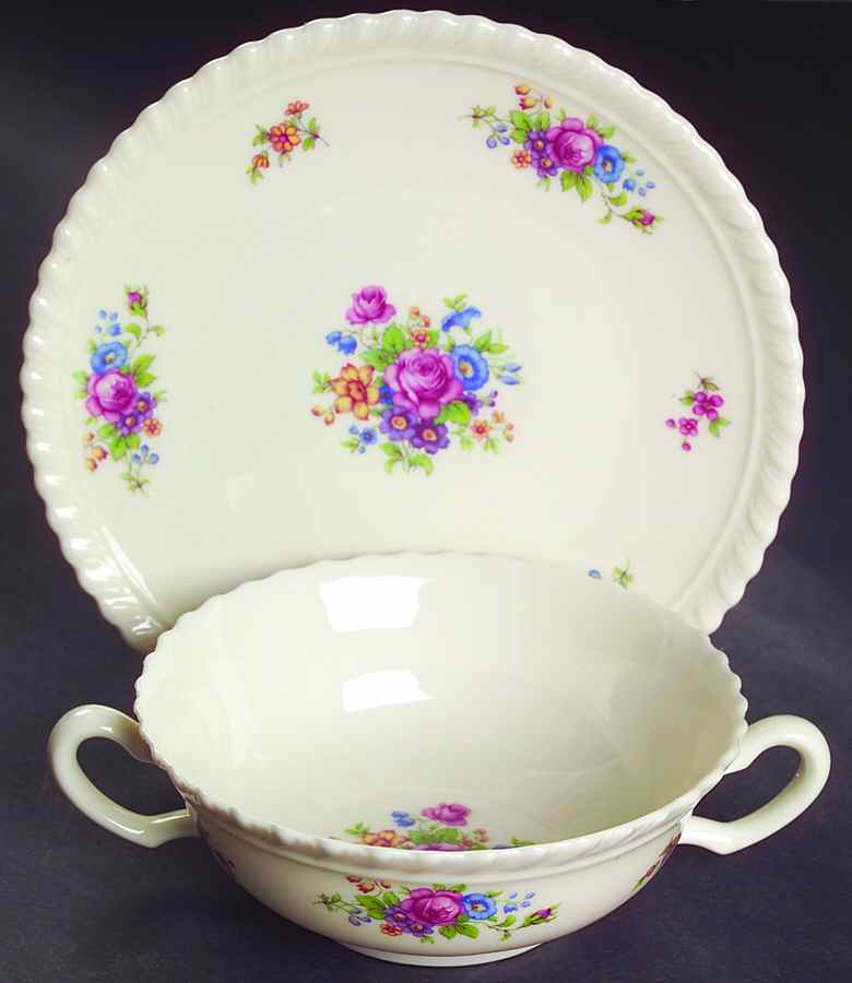 Gadroon Rose Flat Cream Soup Bowl & Saucer Set by Lenox-1