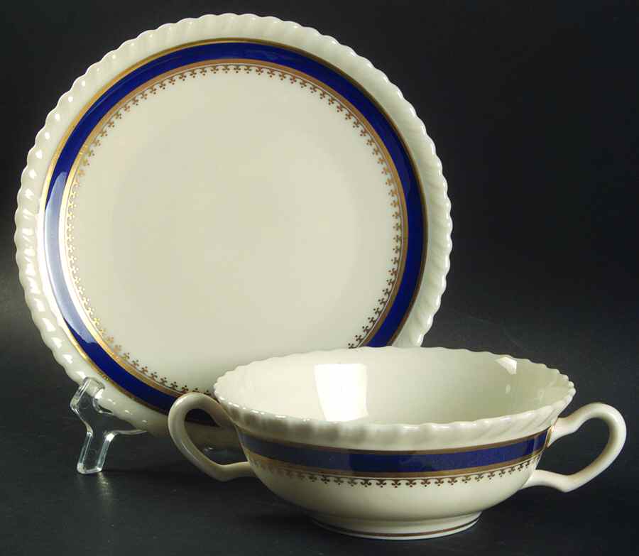 Georgian Blue Flat Cream Soup Bowl & Saucer Set by Lenox-1
