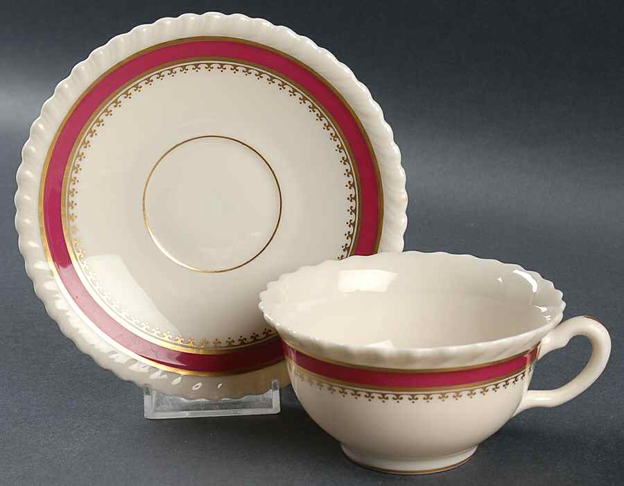 Georgian Maroon Flat Cup & Saucer Set by Lenox-1