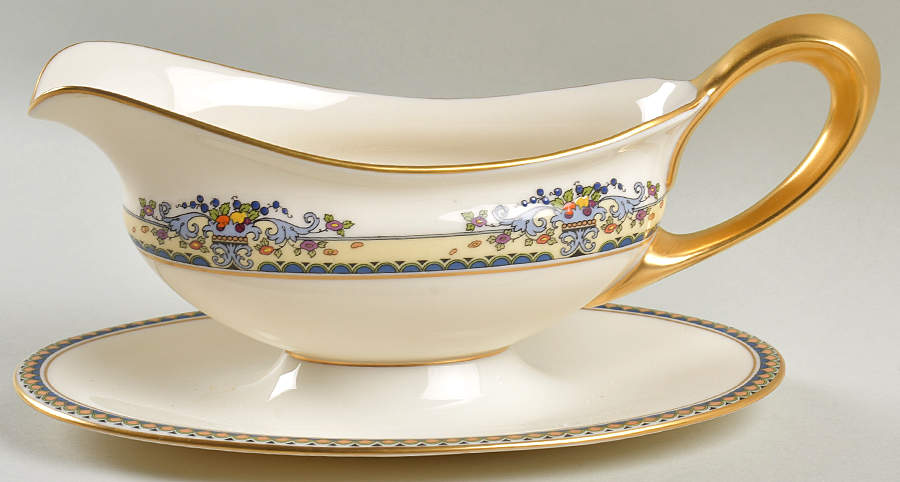 Golden Gate (Gold Trim) Gravy Boat with Attached Underplate by Lenox-1