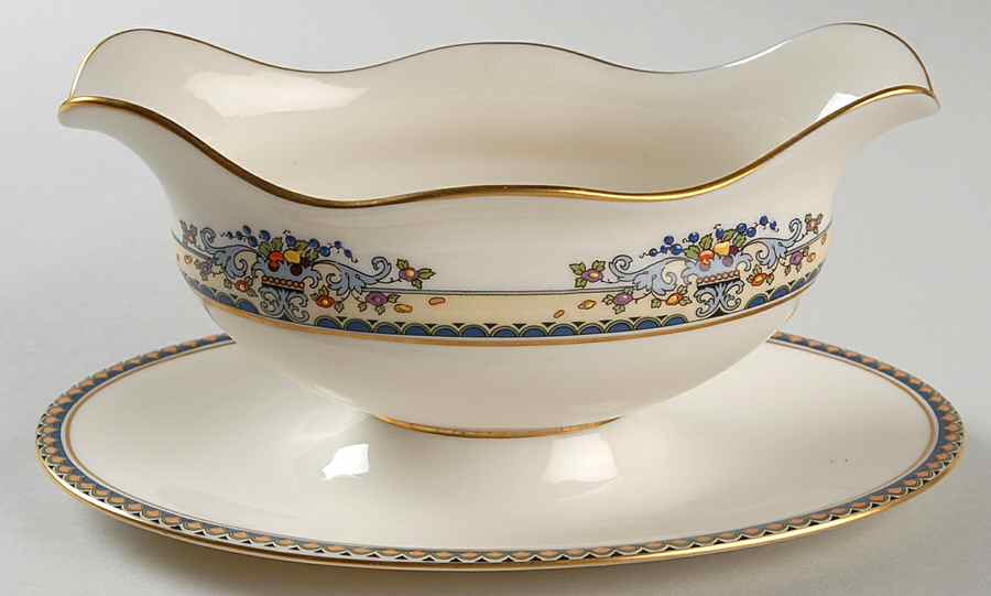 Golden Gate (Gold Trim) Gravy Boat with Attached Underplate by Lenox-1