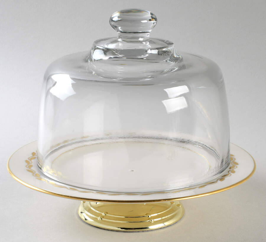 Golden Wreath 6 1/2"-7 1/2" Footed Cheese Plate w/ Glass Dome HC by Lenox-1