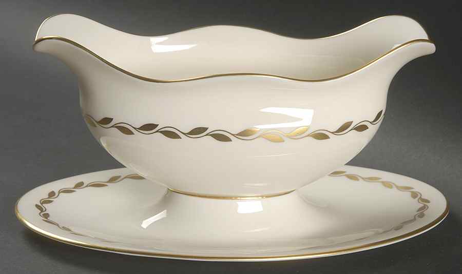 Golden Wreath Gravy Boat with Attached Underplate by Lenox-1