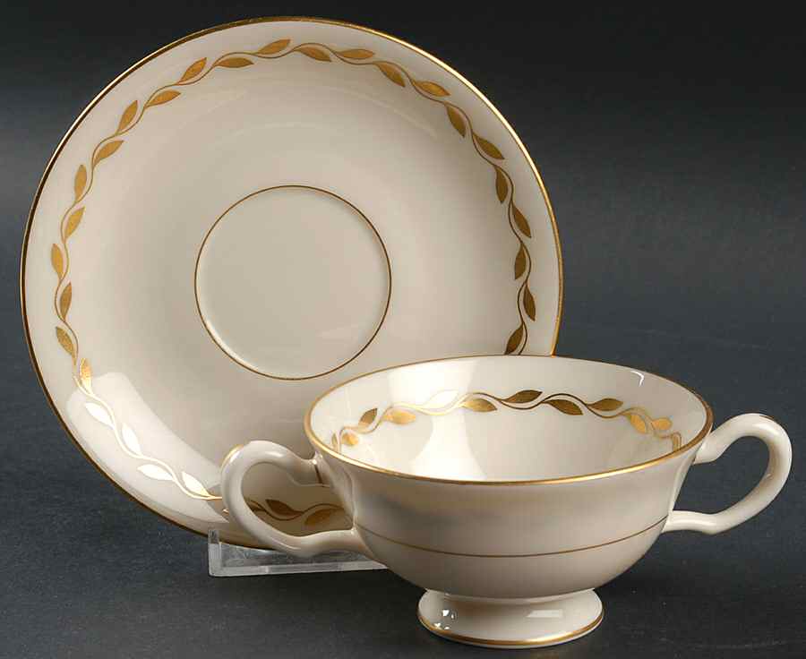 Golden Wreath Footed Bouillon Cup & Saucer by Lenox-1