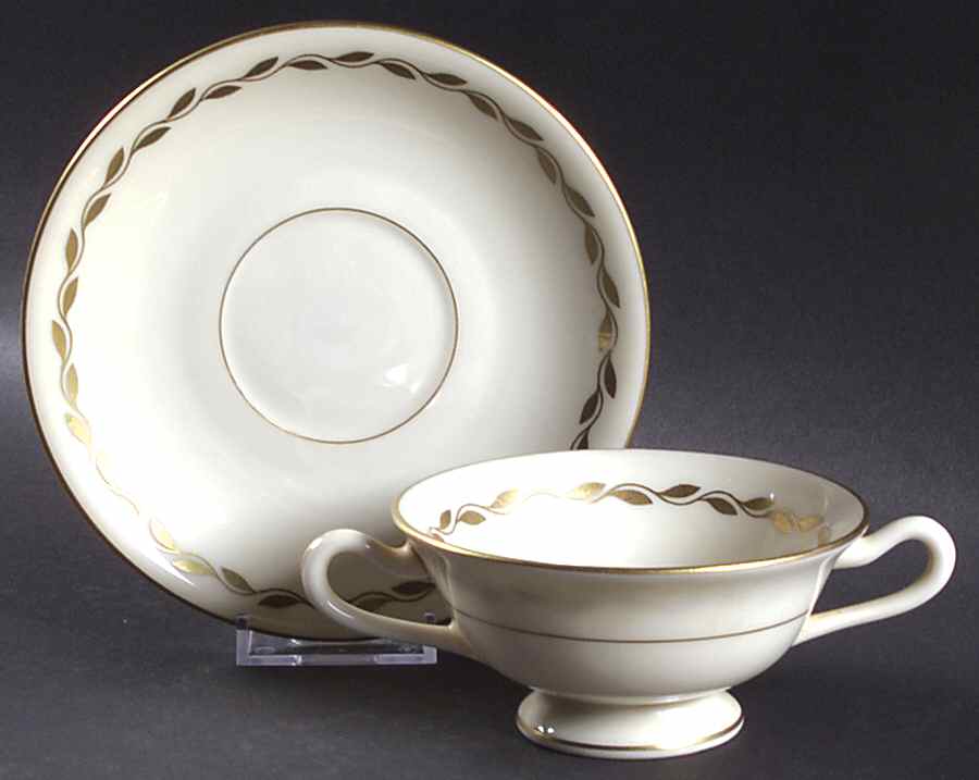 Golden Wreath Footed Cream Soup Bowl & Saucer Set by Lenox-1
