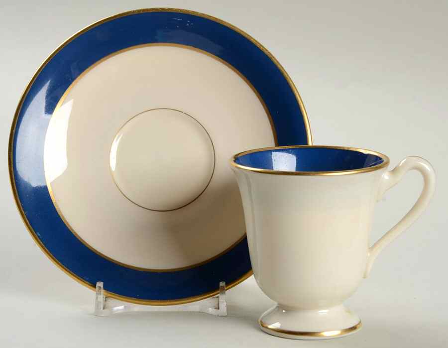 H54B Chinese Blue Footed Demitasse Cup & Saucer Set by Lenox-1