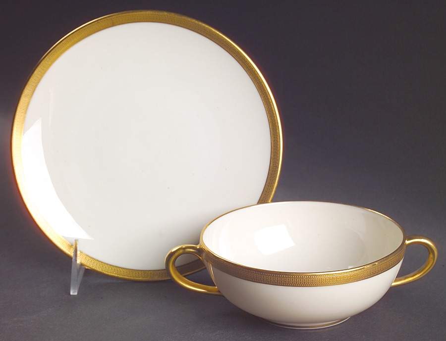 Hanover (Cream) Flat Cream Soup Bowl & Saucer Set by Lenox-1