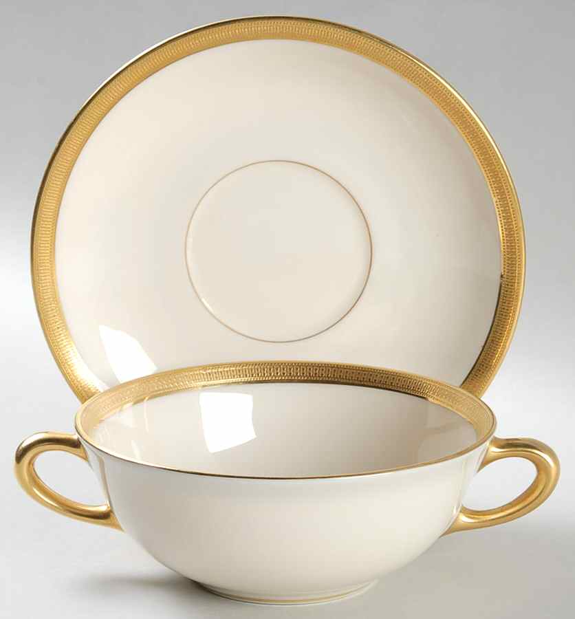 Hanover (Cream) Flat Cream Soup Bowl & Saucer Set by Lenox-1