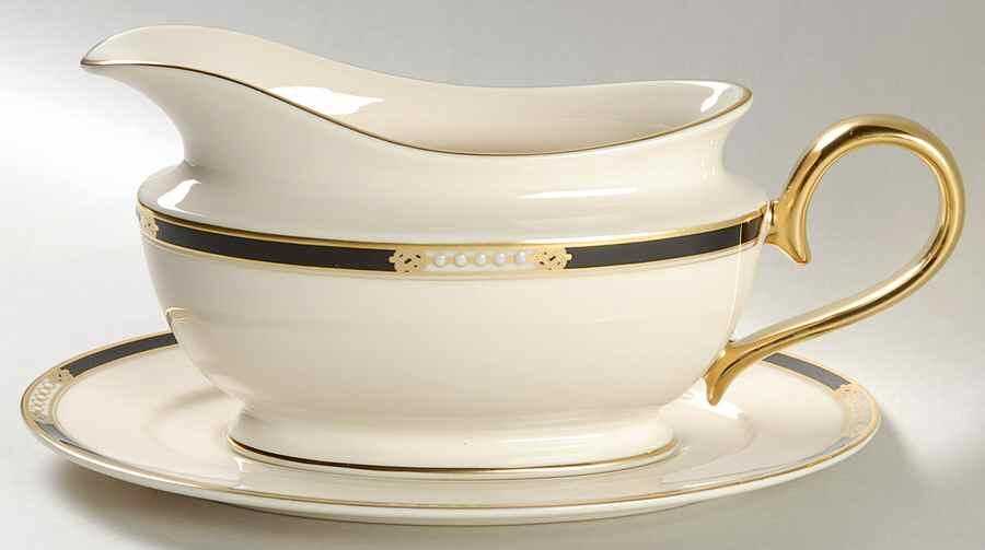 Hancock 1999 Shape Gravy Boat & Underplate by Lenox-1