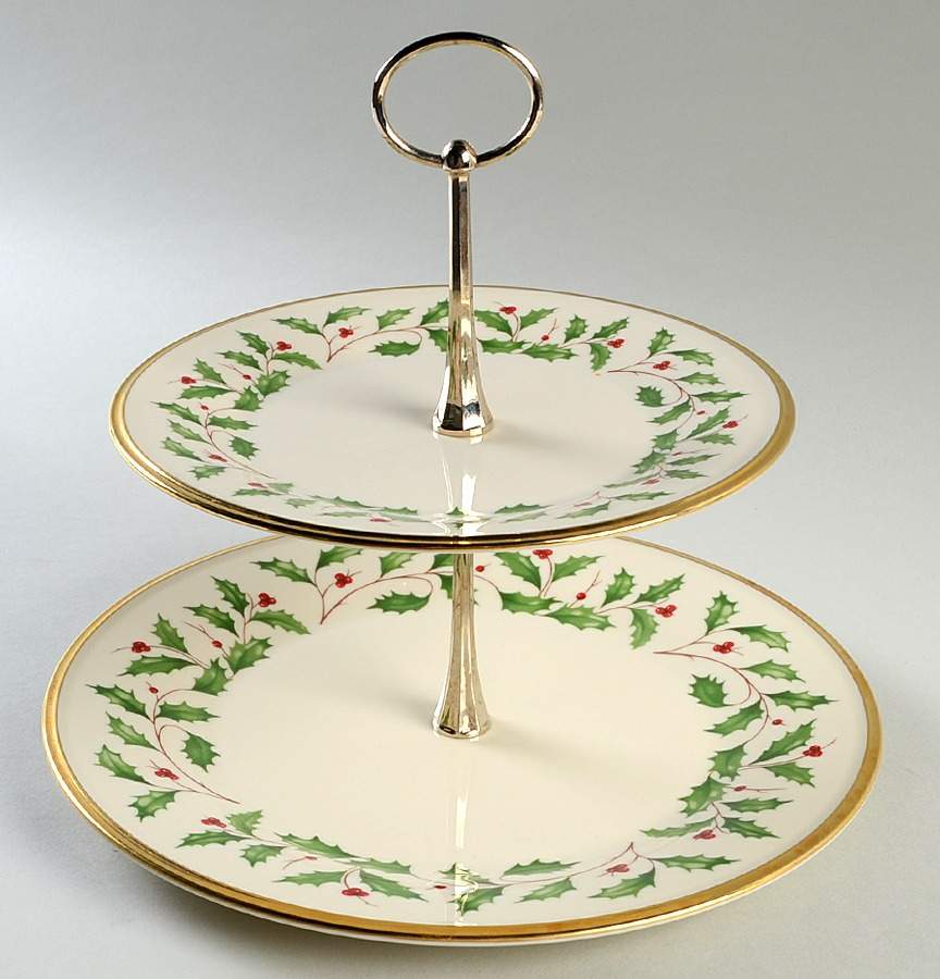 Holiday (Dimension) 2 Tiered Serving Tray (Dinner & Salad Plate) by Lenox-1