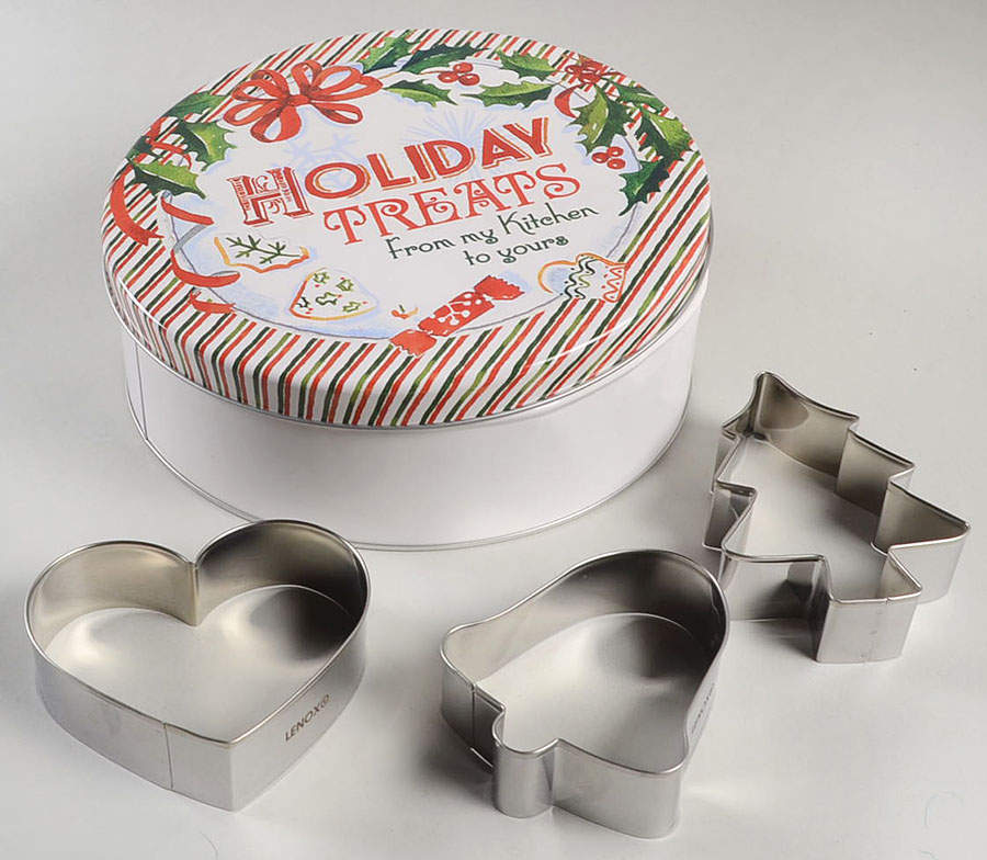 Holiday (Dimension) Round Cookie Tin w/3 Cookie Cutters by Lenox-1