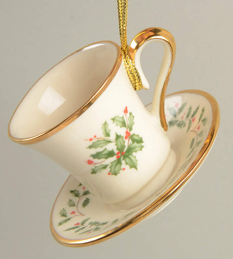 Holiday (Dimension) Teacup & Saucer Ornament by Lenox-1