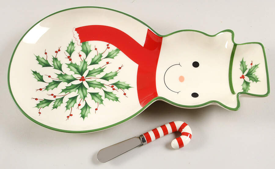 Holiday (Dimension) Snowman Tray with Candy Cane Spreader by Lenox-1