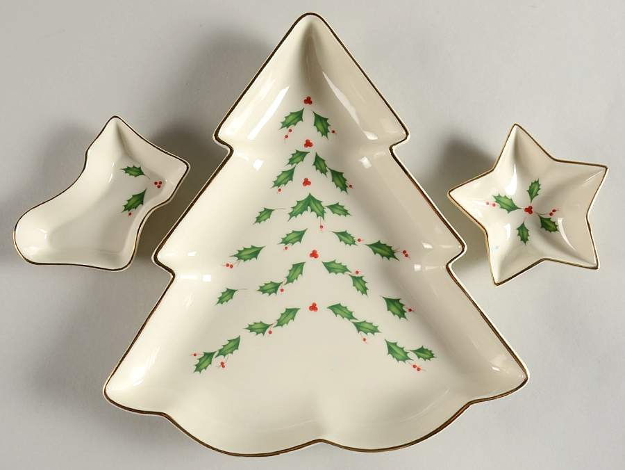 Holiday (Dimension) Tree Serving Set (Tree Dish & 2 Figural Dip Bowls) by Lenox-1