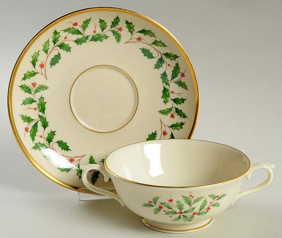Holiday (Dimension) Footed Cream Soup & Dessert Plate/Saucer Set by Lenox-1