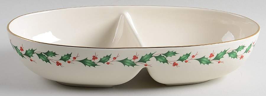 Holiday (Dimension) 13" Oval Divided Vegetable Bowl by Lenox-1