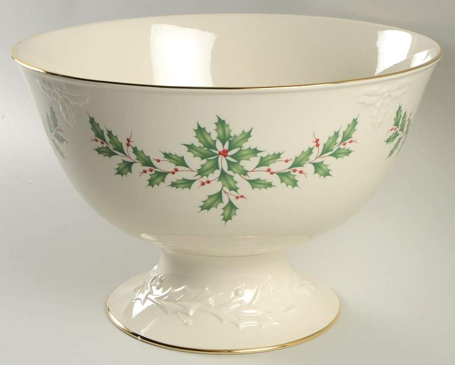 Holiday (Dimension) Sculptured Pedestal Punch Bowl by Lenox-1