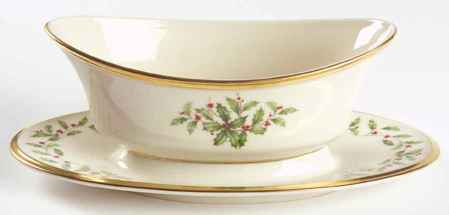 Holiday (Dimension) Gravy Boat with Attached Underplate by Lenox-1