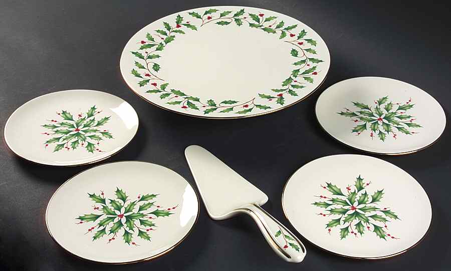 Holiday (Dimension) Dessert Set - 6 Piece (Footed Cake, Server & 4 Plates) by Lenox-1