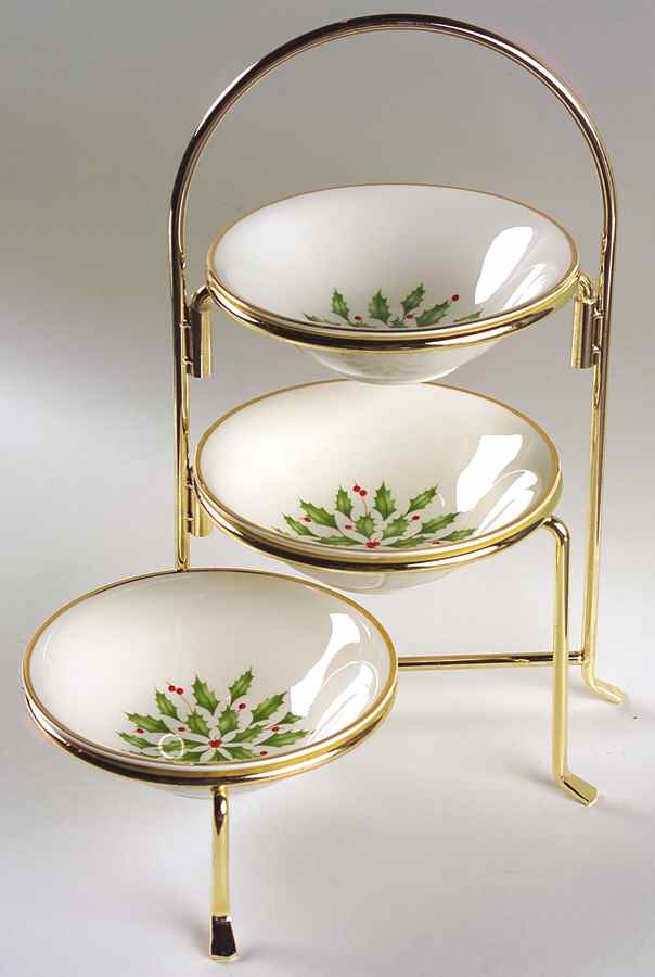 Holiday (Dimension) Dip Bowl Set-3 Bowls with Metal Tier Stand by Lenox-1