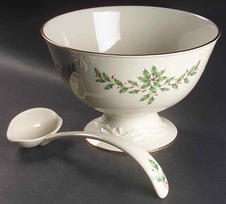 Holiday (Dimension) Sculptured Pedestal Punch Bowl W/Ladle by Lenox-1
