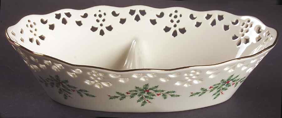 Holiday (Dimension) 9" Pierced Divided Oval Dish by Lenox-1