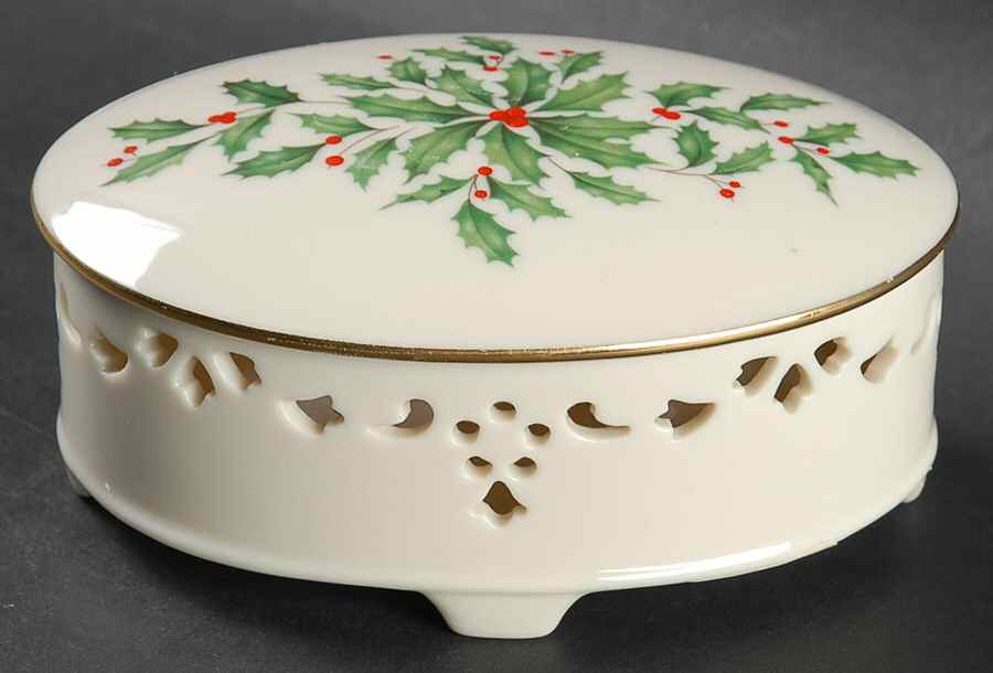 Holiday (Dimension) Pierced Oval Box W/Lid by Lenox-1