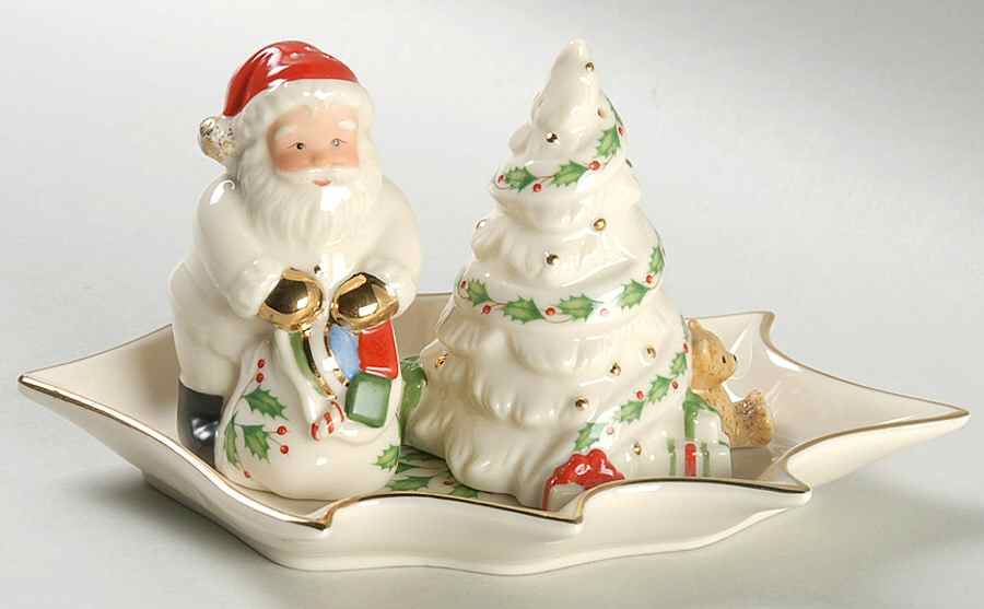 Holiday (Dimension) Figural Salt & Pepper with Tray Set by Lenox-1