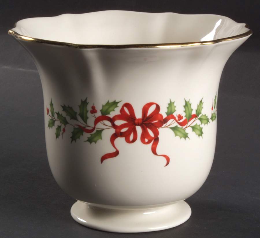Holiday Gold (Red Ribbon Accent) Pot for Amaryllis Figural Flower,Say It WithSilk by Lenox-1