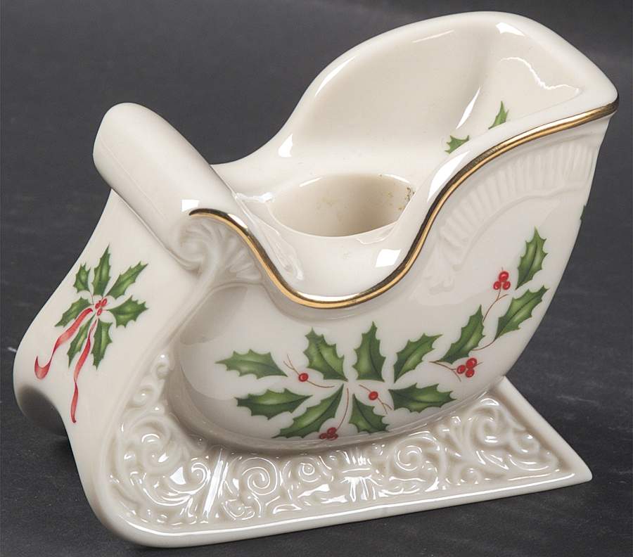 Holiday Gold (Red Ribbon Accent) Sleigh Figural Candlestick by Lenox-1