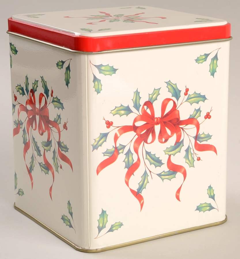 Holiday Gold (Red Ribbon Accent) Square Storage Tin W/Lid by Lenox-1