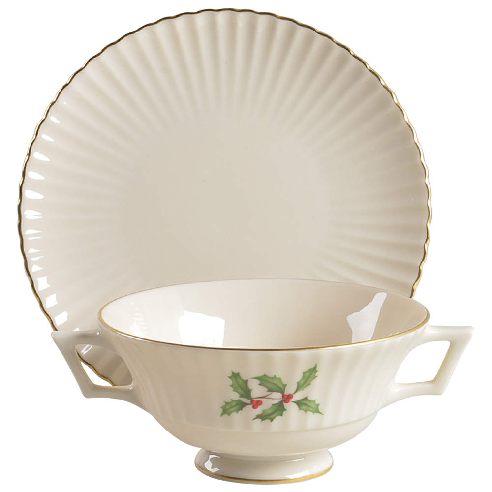 Holiday (Dimension) Footed Cream Soup Bowl & Saucer Set by Lenox-1