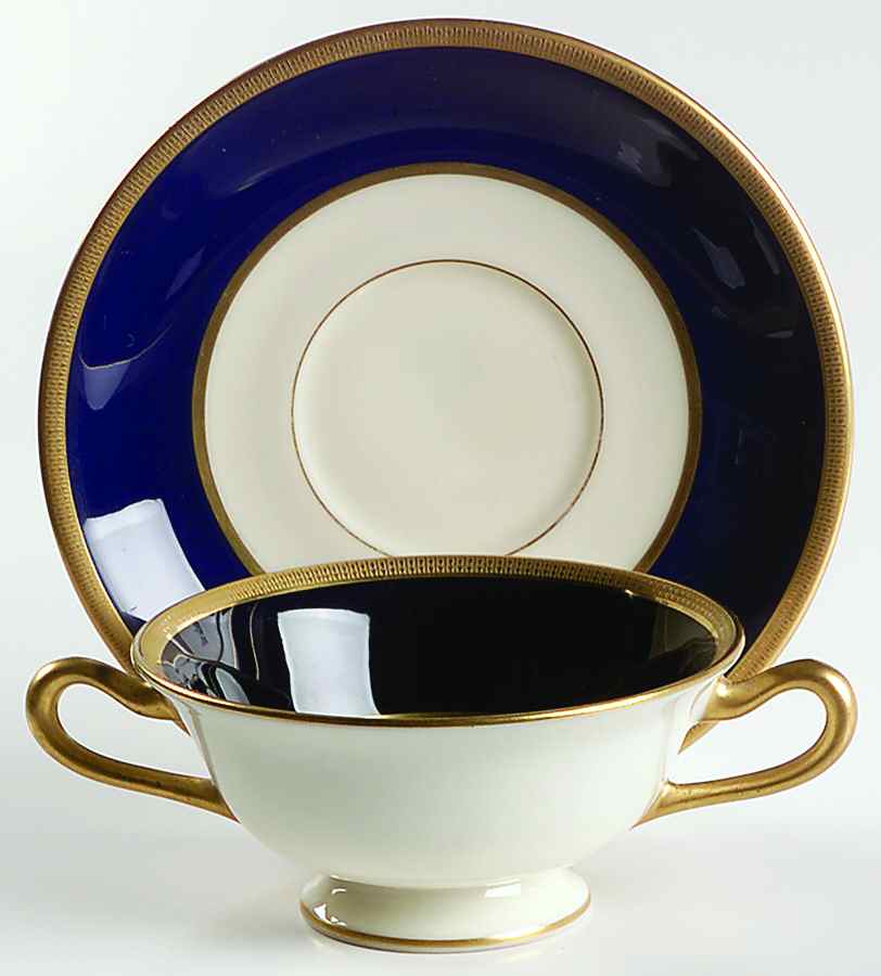 Tuxedo Cobalt Blue Footed Bouillon Cup & Saucer by Lenox-1