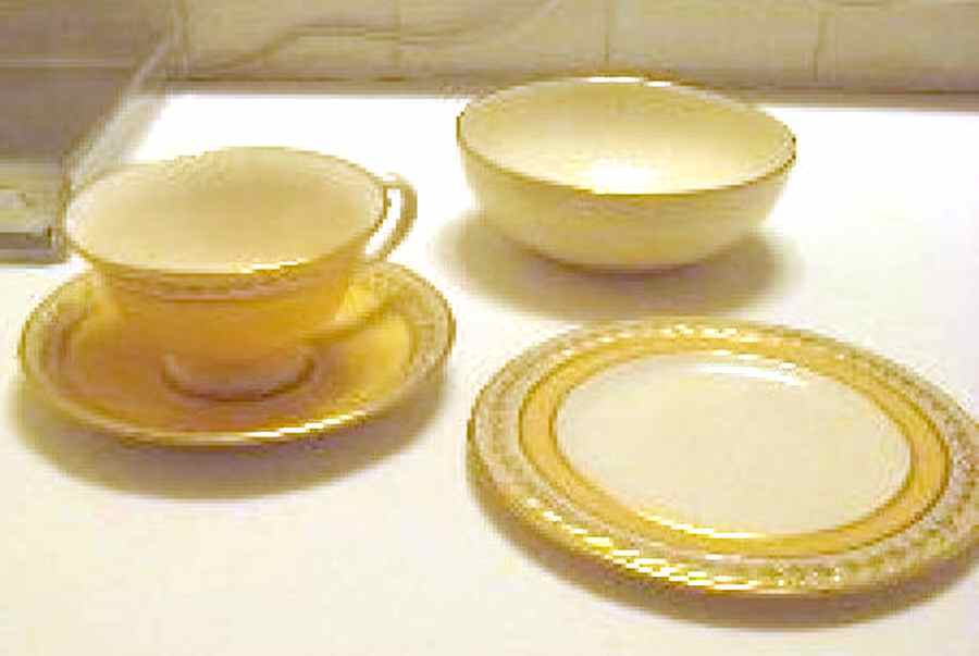 Fontaine Yellow (Embossed Gold Laurel) Footed Cup & Saucer Set by Lenox-1