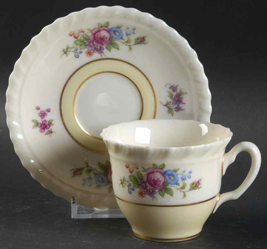 Gadroon Rose Cream Band Flat Demitasse Cup & Saucer Set by Lenox-1