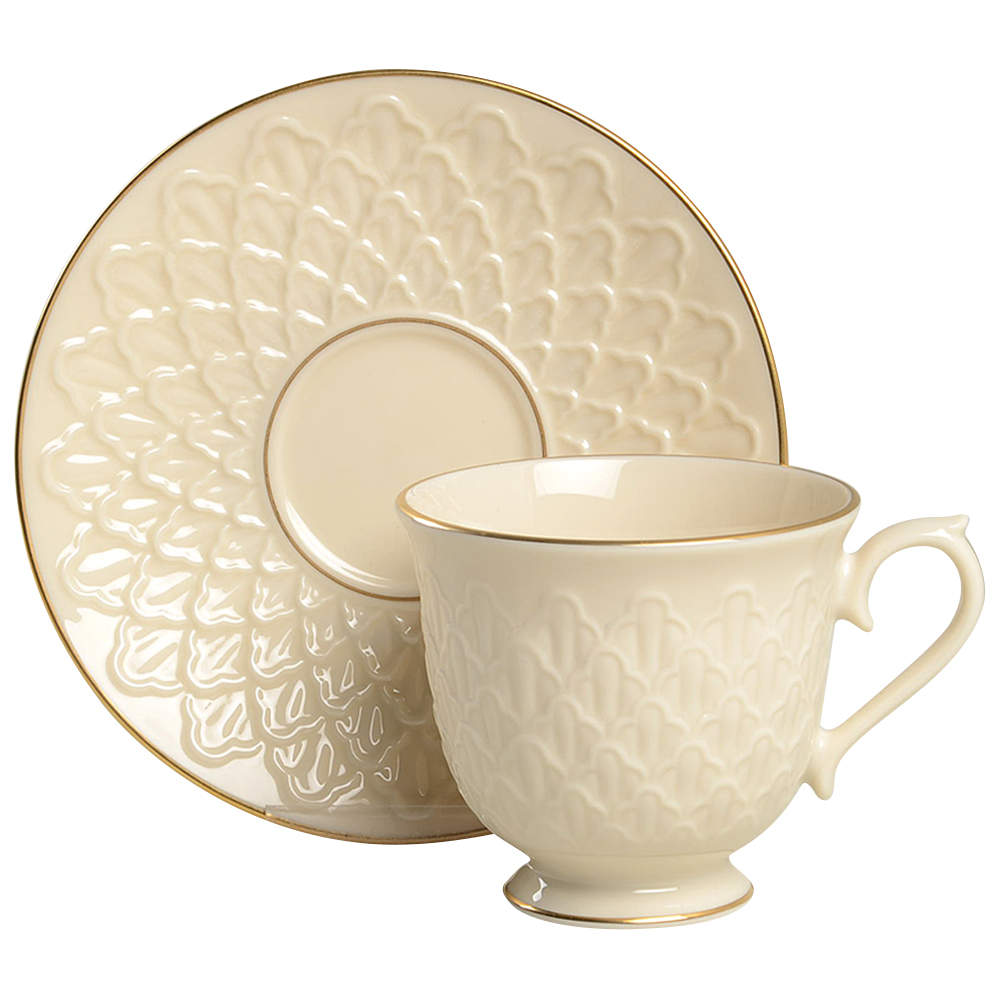 Jacquard Gold Footed Cup & Saucer Set by Lenox-1