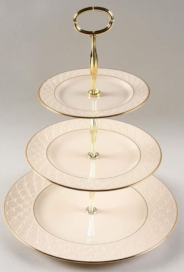 Jacquard Gold 13 7/8"-14 1/4" 3-Tiered Serving Tray(DP,SP,BB) HC by Lenox-1