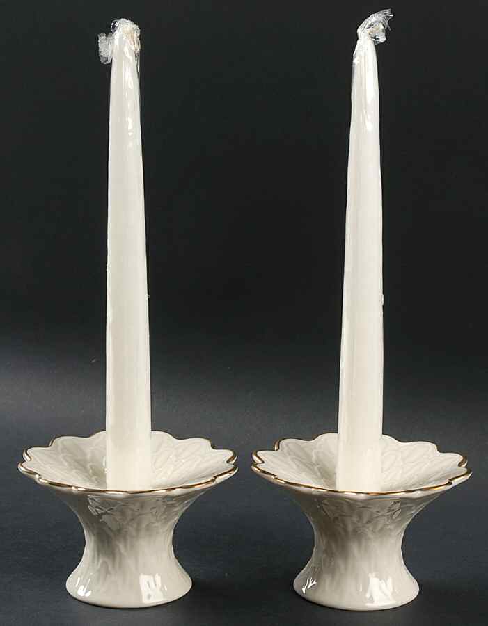 Jacquard Gold 2" Candlestick - Set of 2 with Candles by Lenox-1